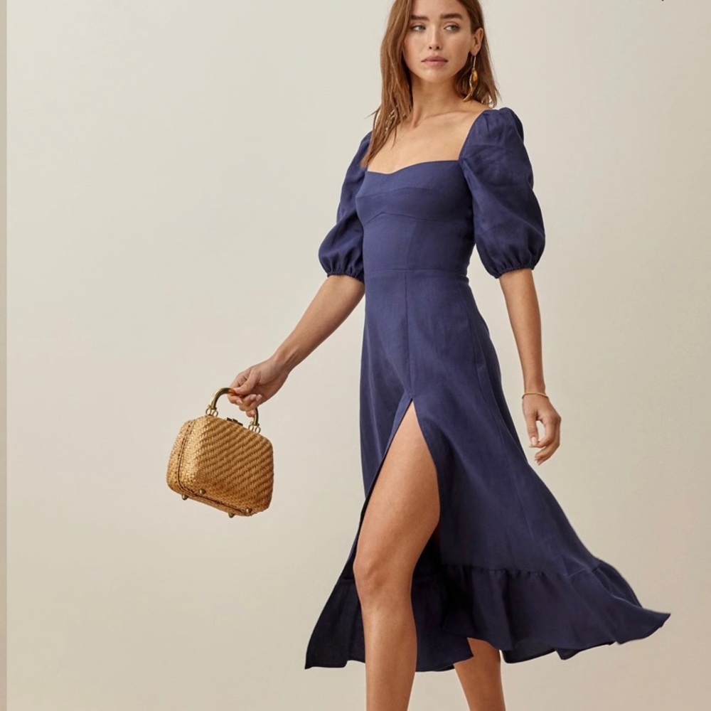 Reformation Belgium Linen Dress in Danube